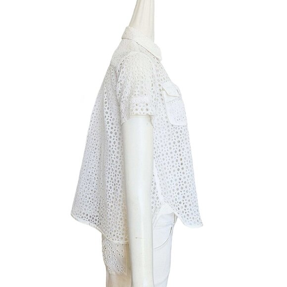 SACAI WHITE EYELET LACE SHORT SLEEVES BLOUSE (1) - Picture 3 of 7